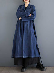 Buckle Pockets Solid Color Split-Joint Long Sleeves Loose Notched Collar Trench Coats Outerwear