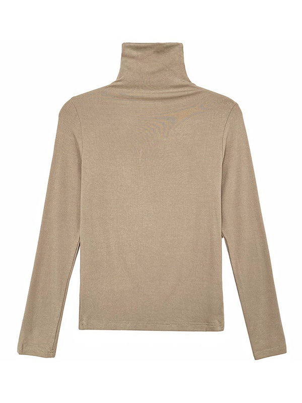 Simple 5 Colors Modal High-Neck Long Sleeves T-Shirt Top