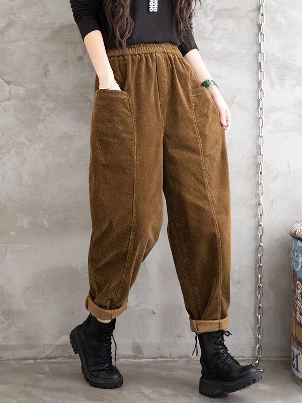 Elasticity Pockets Solid Color Loose Half Pants