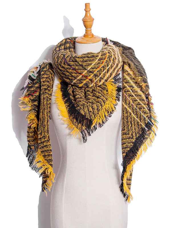 Fringed Keep Warm Plaid Triangle Shawl&Scarf
