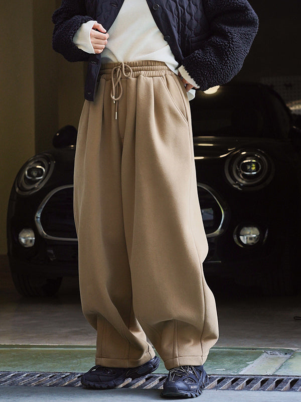 Casual Loose Wide Leg Drawstring Solid Color Pants