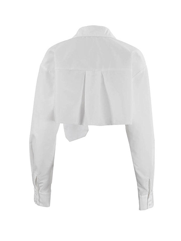 Asymmetric Buttoned Pockets Solid Color Split-Joint Long Sleeves Loose Lapel Blouses&Shirts Tops