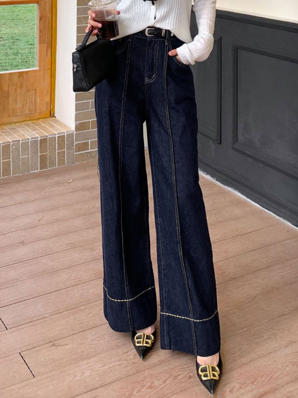 Pockets High Waisted Wide Leg Jean Pants Bottoms
