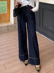 Pockets High Waisted Wide Leg Jean Pants Bottoms