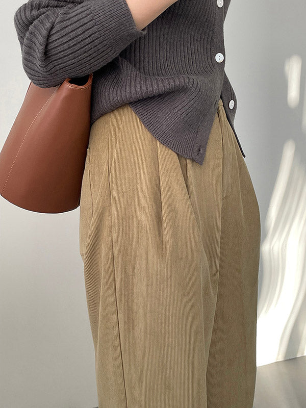 Elasticity Pleated Split-Joint High Waisted Loose Trousers Pants