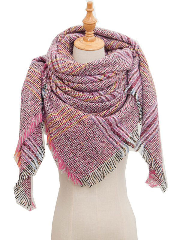 Fringed Keep Warm Plaid Triangle Shawl&Scarf