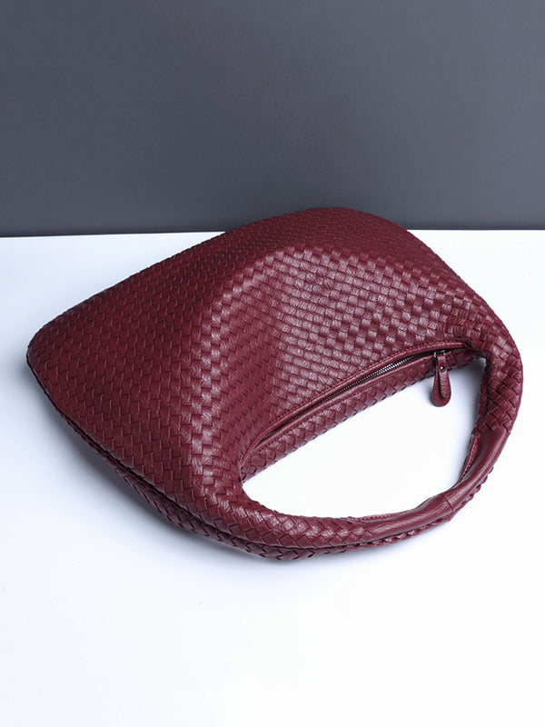 Geometric Solid Color Split-Joint Woven Zipper Handbags Bags