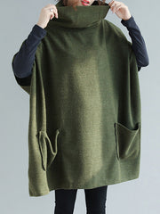 Artistic Retro Batwing Sleeves Half Sleeves Solid Color Heaps Collar Pullovers