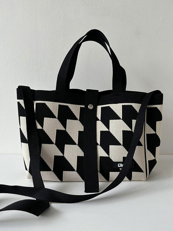 Contrast Color Split-Joint Woven Handbags Bags