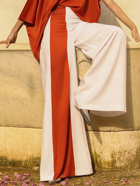Solid Color Striped Batwing Sleeves Half Sleeves Round-Neck T-Shirt Tops&Pants Two Pieces Set