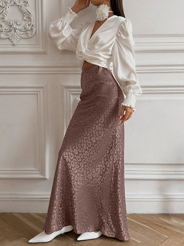 Jacquard Leopard Split-Joint Bodycon High Waisted Skirts Bottoms