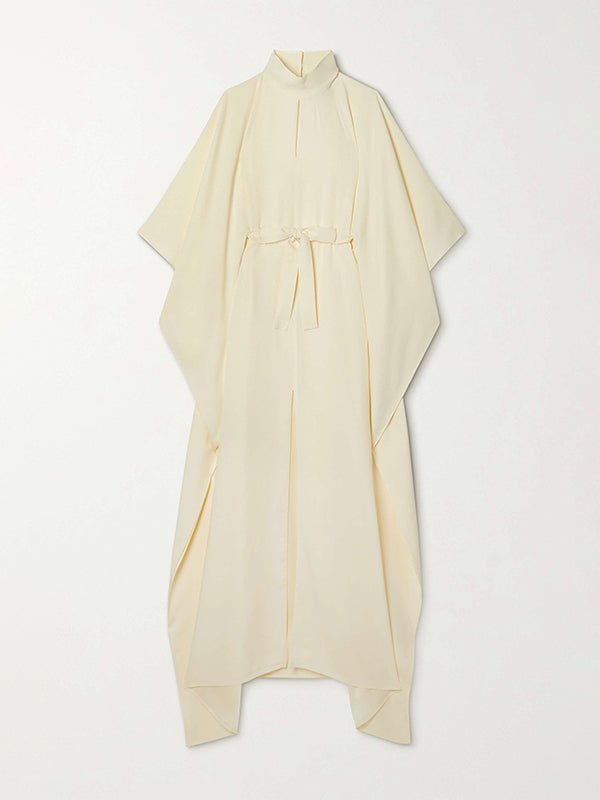 Batwing Sleeves Backless Belted Hollow Split-Front High-Neck Evening Dresses