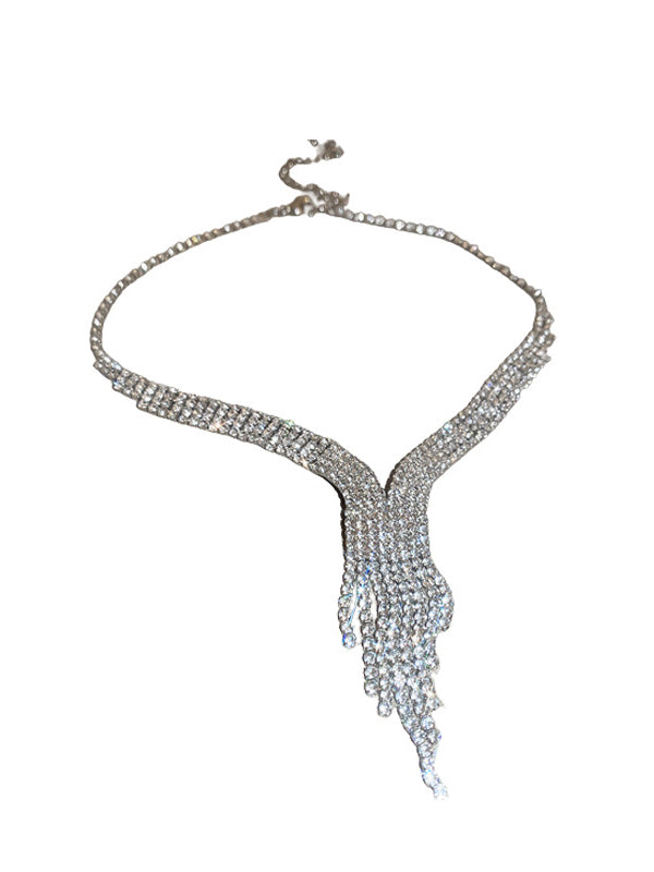 Rhine Stones 2 pieces Tasseled Necklaces Accessories Earrings Accessories