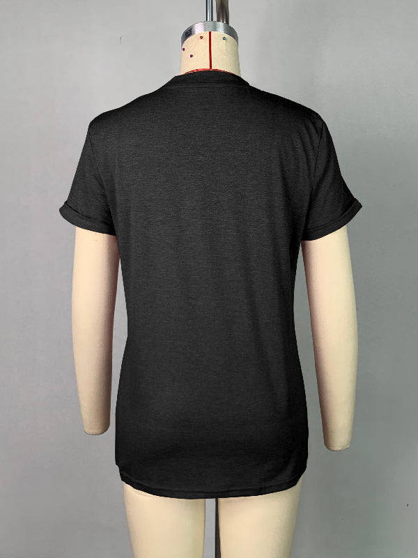 Solid Color Short Sleeves Round-neck T-Shirts Tops