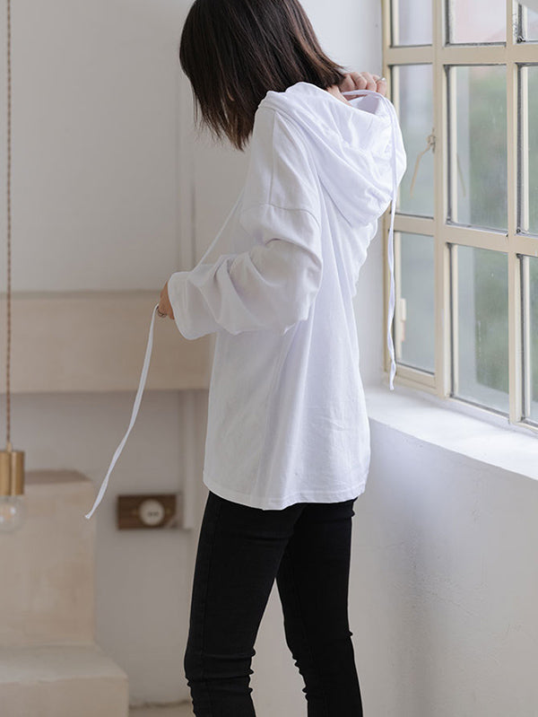 Solid Color Drawstring Long Sleeve Hoodies