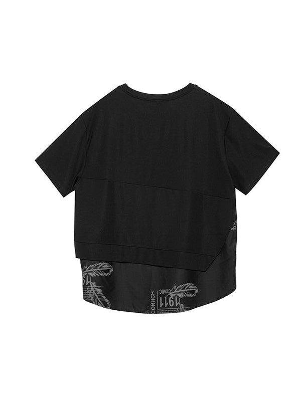 Printing Split-Joint False Two Loose Round-neck T-Shirts Tops