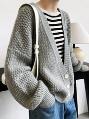 Trendy Loose Solid Color V-Neck Cardigan Tops