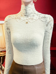 Solid Color Split-Joint Long Sleeves Plus Size High Neck T-Shirts Tops