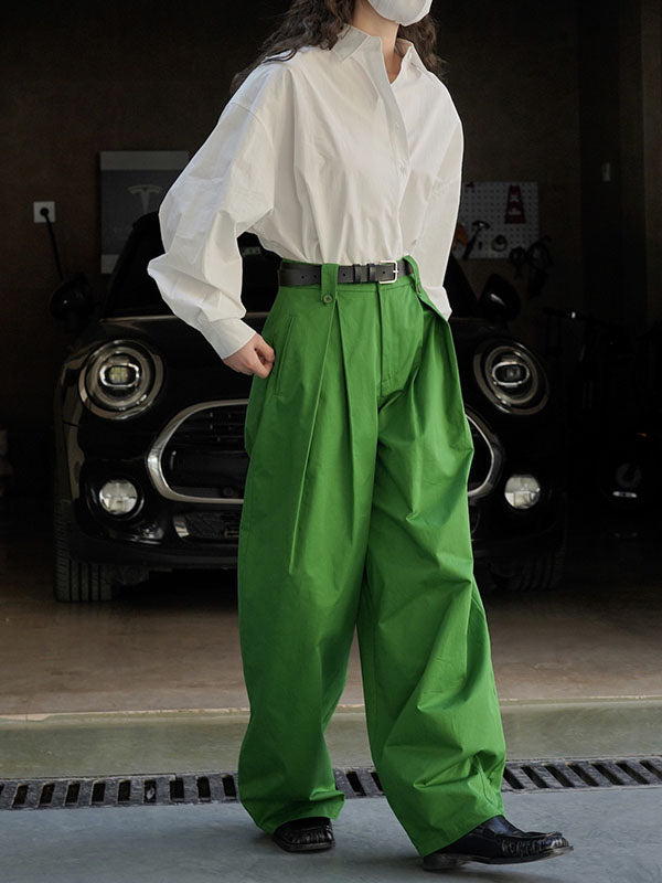 Pleated Solid Color High Waisted Wide Leg Trousers Casual Pants Bottoms