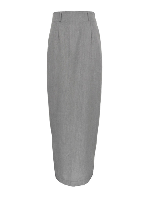 No Belt Solid Color Split-Back Split-Joint Zipper High Waisted Loose Skirts Bottoms