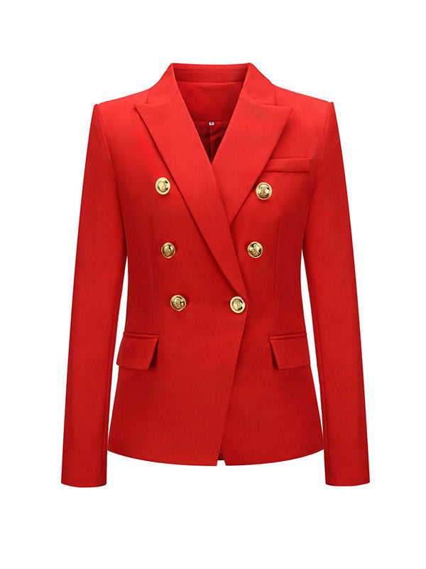 Buttoned Long Sleeves Notched Collar Outerwear Blazer
