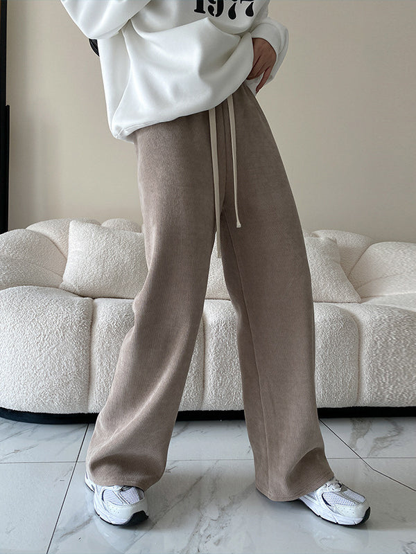 Urban Wide Leg Loose Fleece Keep Warm Solid Color Pants