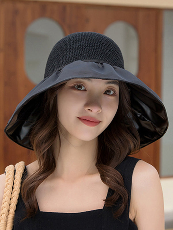 Bow-Embellished Split-Joint Sun protection Sun Hat Fisherman Hat