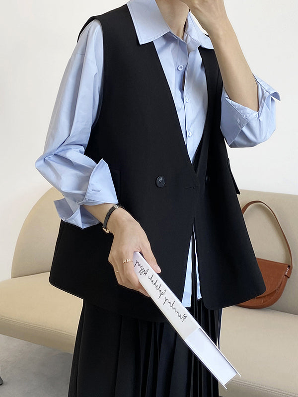 Pockets Split-Joint Loose Sleeveless V-Neck Vest Top