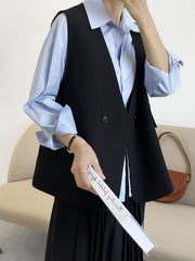 Pockets Split-Joint Loose Sleeveless V-Neck Vest Top