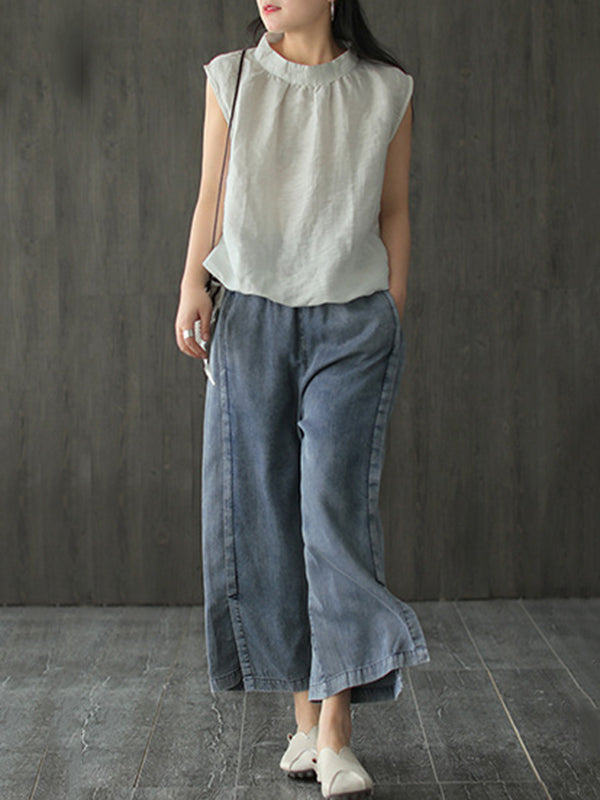Elasticity Split-Joint Split-Side Loose Wide Leg Jean Pants Bottoms