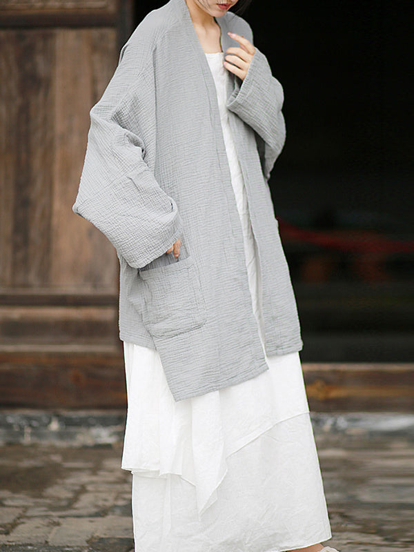 Pleated Solid Color Split-Joint Batwing Sleeves Loose Cover-Ups Tops