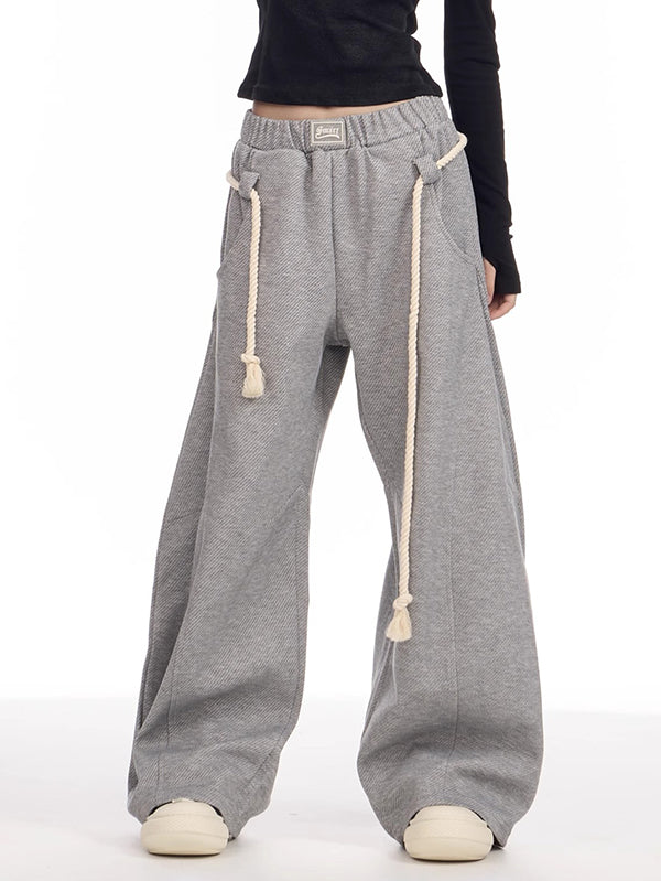 Drawstring Elasticity Pockets Solid Color High Waisted Loose Trousers Pants