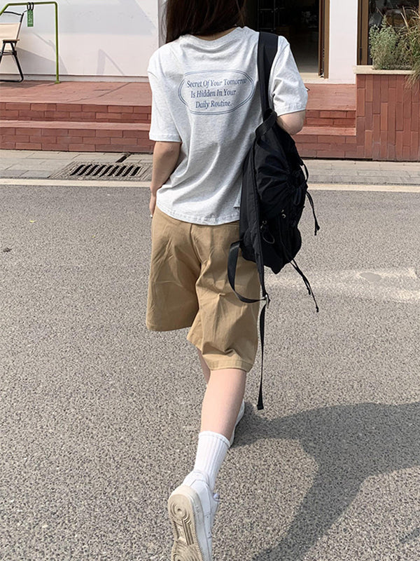 Pleated Solid Color High Waisted Loose Shorts Bottoms Half Pants