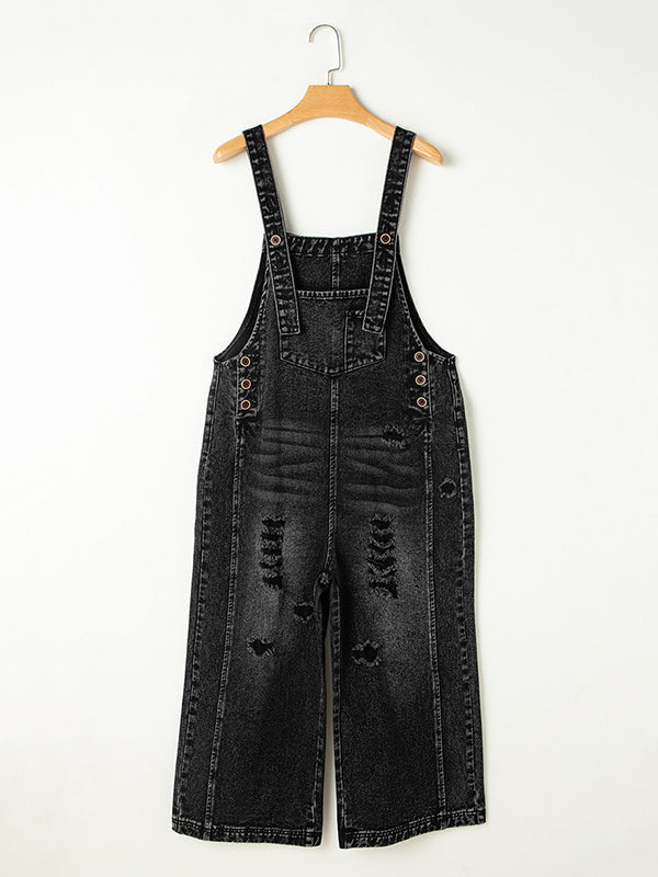 Hollow Pockets Split-Joint Loose Sleeveless Spaghetti-Neck Overalls