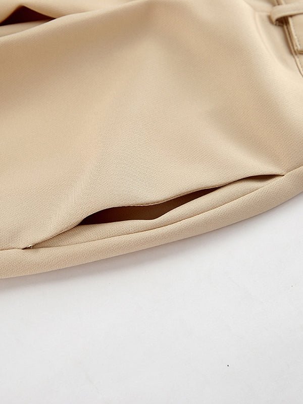Pleated Solid Color Split-Joint High Waisted Loose Trousers Suit Pants