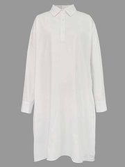 Pleated Solid Color Split-Joint Long Sleeves Loose Lapel Shirt Dress Midi Dresses
