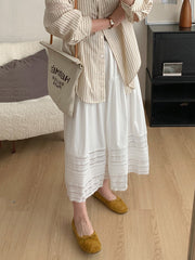 Hollow Solid Color Split-Joint A-Line High Waisted Skirts