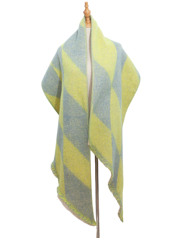 Diamond-Patterned Fringed Keep Warm Shawl&Scarf