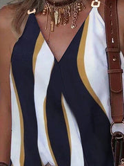 Split-Joint Striped Sleeveless V-Neck Vest Top