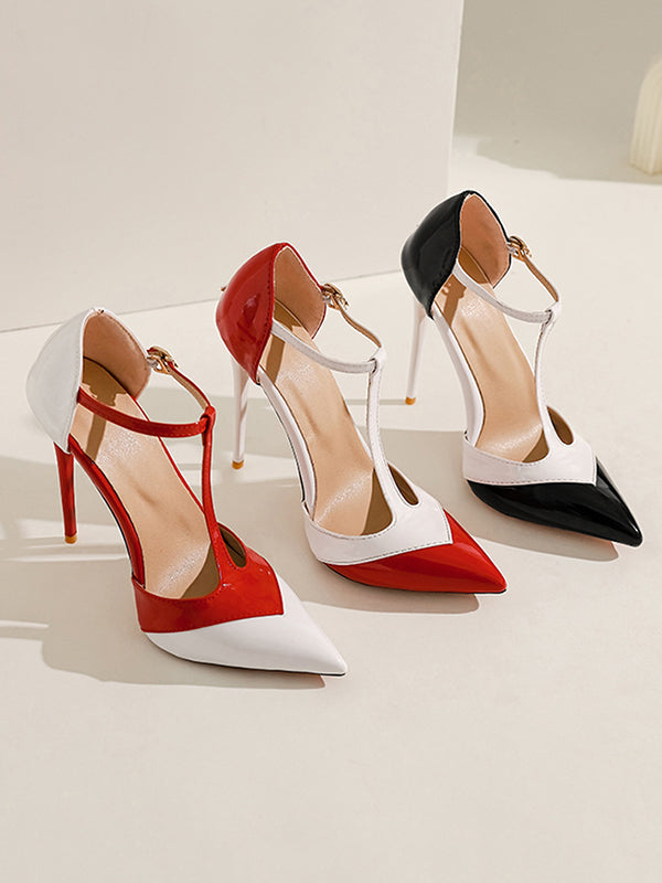 Contrast Color Pointed-Toe Split-Joint Sandals Pumps
