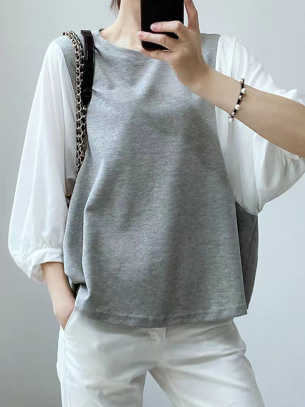 Split-Joint Half Sleeves Loose Round-Neck T-Shirts