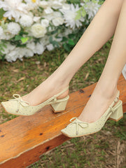 Belt Buckle Rhinestone Split-Joint Square-Toe Sling Shoes Pumps