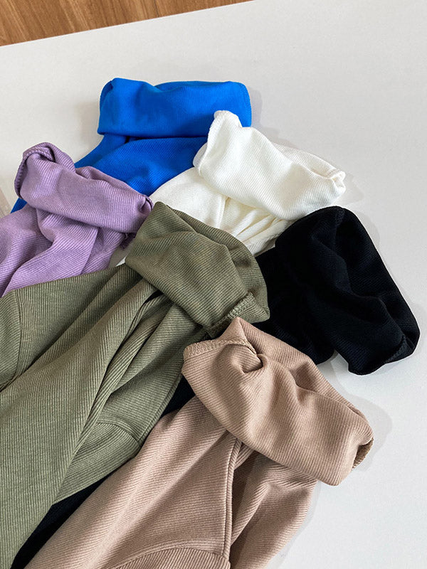 Simple 6 Colors Heaps Collar Long Sleeves Knitting T-Shirt Top