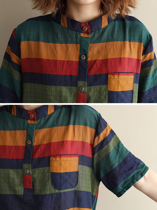 Loose Vintage Striped Shirt Dress