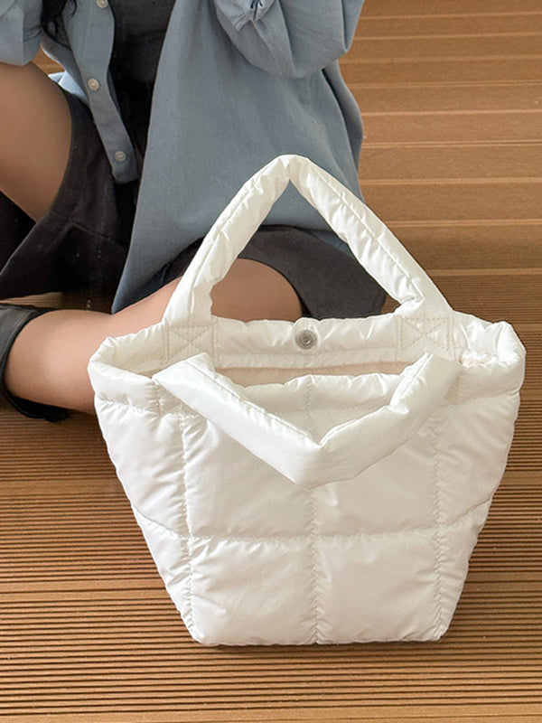 Solid Color Split-Joint Padded Tote Bags Handbags