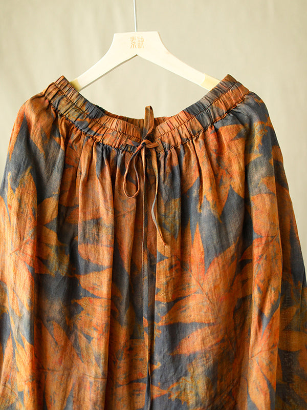 Drawstring Elasticity Floral Printed Loose Skirts