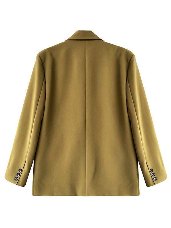 Urban Long Sleeves Loose Solid Color Pin Lapel Collar Suit Outerwear