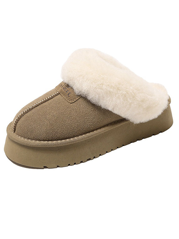 Round-Toe Split-Joint Velvet Slippers Platform Shoes