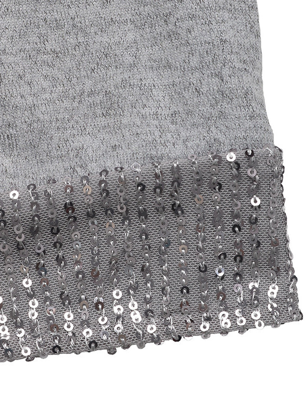 Sequined Split-Joint Bodycon Long Sleeves Round-Neck Mini Dresses