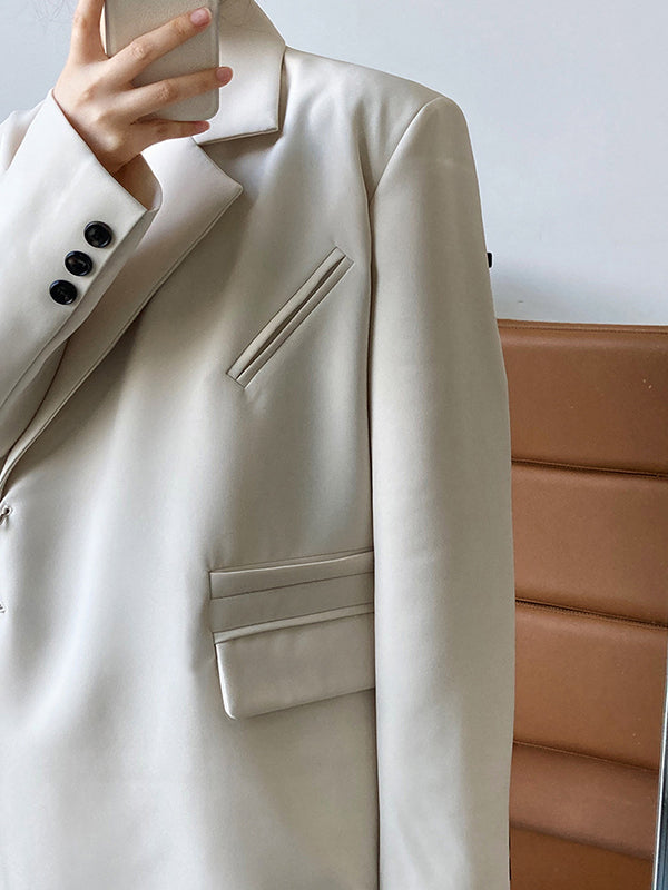 Urban Long Sleeves Loose Solid Color Pin Lapel Collar Suit Outerwear